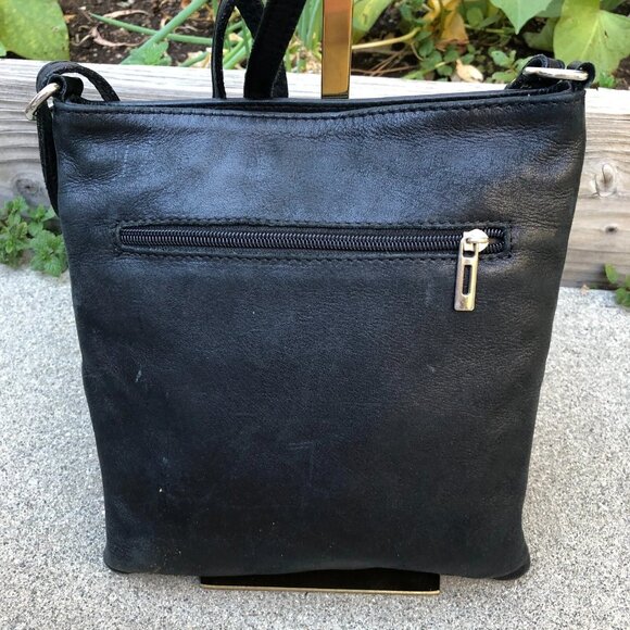 VTG BORSE IN PELLE Crossbody Purse Black Genuine Leather Zipper Shoulder Bag - Picture 3 of 7